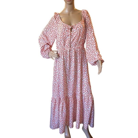 Floral Maxi Boho-Inspired Dress W/Long Sleeves & Button Front By Gaovot - LARGE - Picture 1 of 9